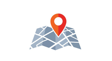 Abstract stylized map with a bright red location pin marking a point of interest on white background