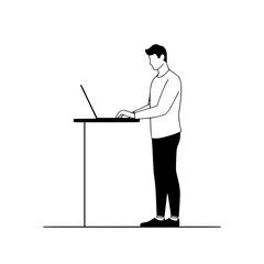 Modern professional working at standing desk with laptop for ergonomic health