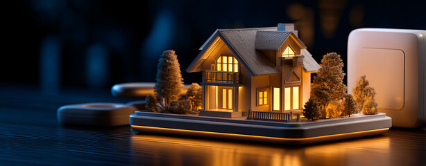 Creative smart home model with glowing lights and trees, showcasing innovative design solutions