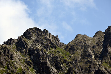 Fototapeta premium Wierch pod Fajki - a two-peaked peak on the northern ridge of Skrajny Granat running from Skrajny Granat towards Zolta Turnia. High Tatra moutains peaks, Tatra National Park, Poland.