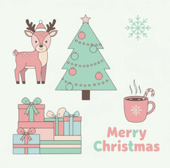 Soft pastel christmas themed vector design elements