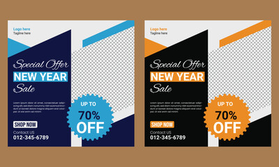 New Year Sale Social Media Post or Promotional Template With Christmas Decoration