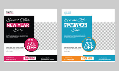New Year Sale Social Media Post or Promotional Template With Christmas Decoration