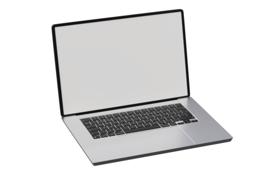3d metal laptop with blank screen icon. workspace technology concept. Minimal cartoon notebook computer ultrabook for website header banner. isolated on white background. 3d render.
