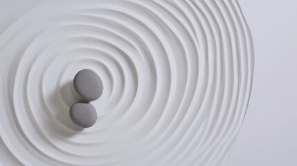 Obraz premium Minimalist Zen Art with Round Stones and Rippled Sand Patterns. Ideal for themes of minimalism, well-being, and natural aesthetics.