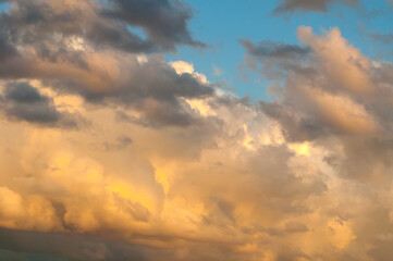 Dramatic golden sky clouds, sunset sky background