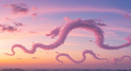 Fantasy cloud dragon in sunset sky conceptual illustration for various uses