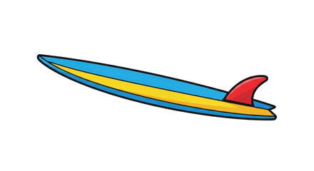 Blue and Yellow Surfboard with Red Fin Vector Illustration