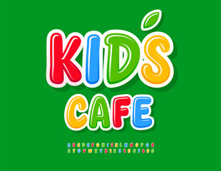 Vector Bright logo Kids Cafe. Playful Alphabet Letters and Numbers set. Colorful Funny Font.
