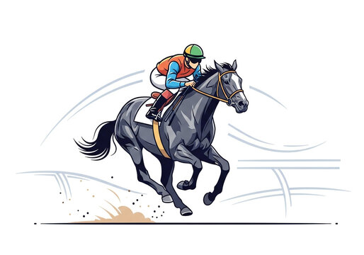 Dynamic horse racing illustration showcasing speed and skill, perfect for sports marketing and equestrian themed designs, capturing the thrill of the race