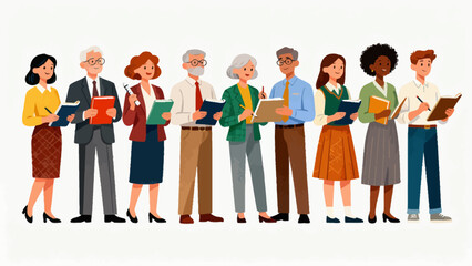 A collection of professional figures such as teachers, professors and lecturers, with cartoon hand-drawn vector illustrations