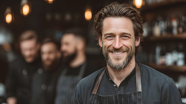 Brazilian barbershop with digital booking system and cheerful teamwork