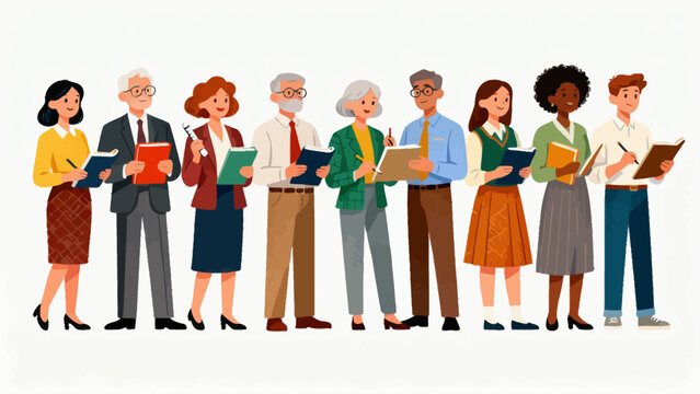 A collection of professional figures such as teachers, professors and lecturers, with cartoon hand-drawn vector illustrations