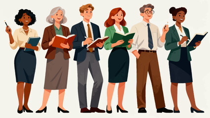 A collection of professional figures such as teachers, professors and lecturers, with cartoon hand-drawn vector illustrations