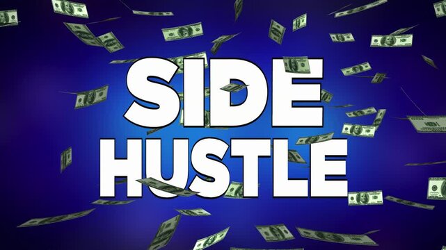 Side Hustle Money Falling Earn More Income 3d Animation