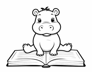 Cute hippo writing in a notebook preschool coloring page