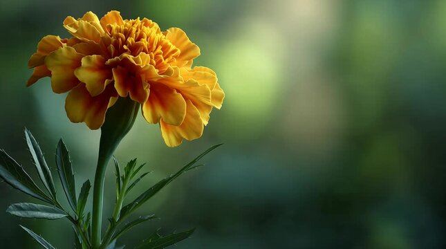 Close-up of a vibrant orange marigold flower blooming in a lush garden.