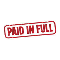 Red grunge stamp reading Paid In Full, finance concept