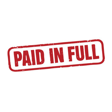 Red grunge stamp reading Paid In Full, finance concept