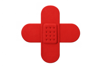 Red adhesive bandage forming medical cross symbol, offering protection, first aid, healthcare, healing, and support