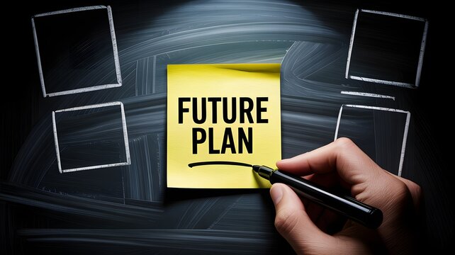 Hand writing future plan on yellow sticky note image