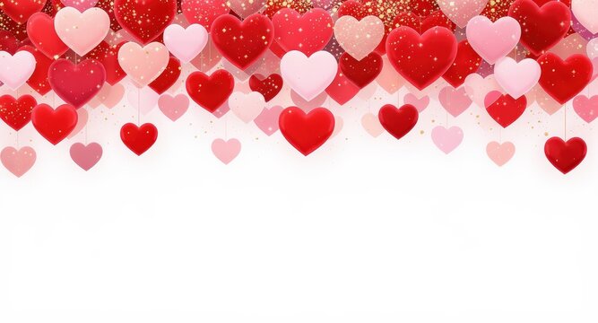 Heart Balloons Decoration with Red and Pink Hearts Floating Against White Background