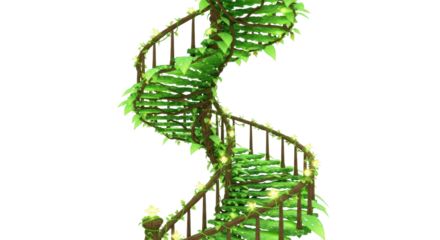 Green Leafy Wooden Spiral Staircase isolated PNG with Transparent Background