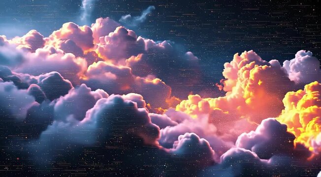 Glitch cloud patterns flickering with pixel interference 