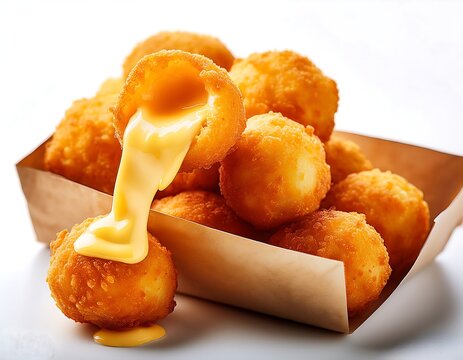 Snack enthusiasts will enjoy these delectable crispy fried cheese balls with melted cheese within.