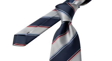 Elegant tie with blue, silver, and red stripes isolated PNG with Transparent Background