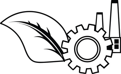 A factory chimney and a gear next to a leaf vector