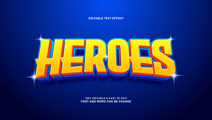 Heroes Text Effect Style. Editable 3D Font Effect Template.