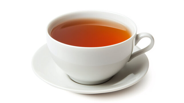 Cup of tea. Glass cup of hot aromatic tea on white background