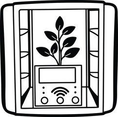 Hand drawn illustration of a smart plant growing in a futuristic hydroponic system with wifi symbol