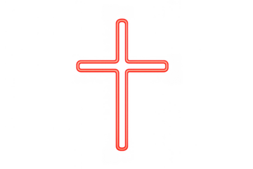 Red neon cross glowing, isolated on a transparent background, symbolizing christianity, spirituality, and faith