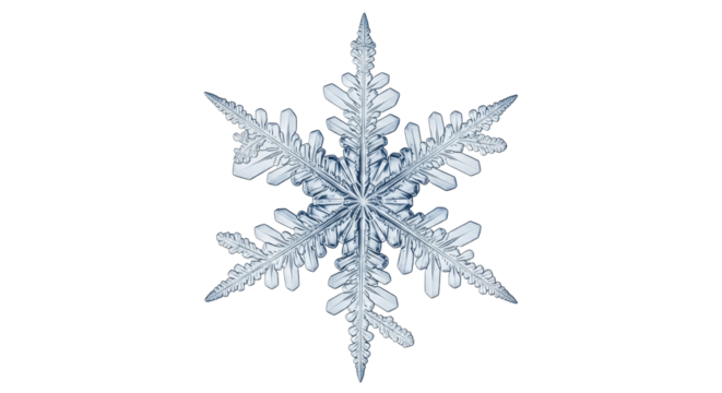 Detailed snowflake crystal pattern isolated PNG with Transparent Background