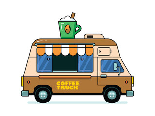 Coffee Truck. Truck city car. Side view. isolated on white background