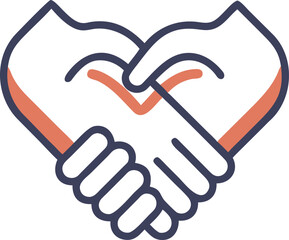 Handshake forming a heart symbolizing unity, partnership, and care Vector
