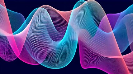 Vibrant neon abstract waves flow across a dark background