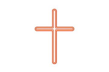 Obraz premium Vibrant red neon cross sign with a modern christian symbol, emitting a glowing light against a clear background