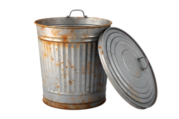 Weathered Metal Trash Can with Lid - Industrial and Rustic Still Life