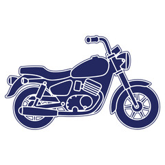 Vector graphic of a classic motorcycle with navy blue lines on a white background great for transport related designs