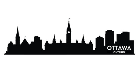 Naklejka premium Black silhouette of ottawa skyline with parliament buildings