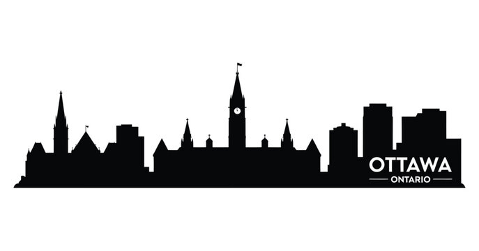 Black silhouette of ottawa skyline with parliament buildings