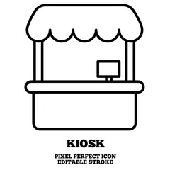 Kiosk icon, editable stroke outline icon isolated on white background flat vector illustration, black outline, Pixel perfect