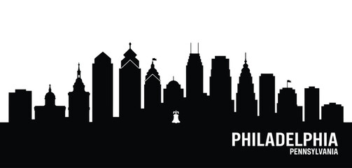 Fototapeta premium Iconic philadelphia skyline silhouette against a white background