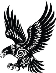 Obraz premium Black and white eagle vector illustration flying tattoo design art eps silhouette