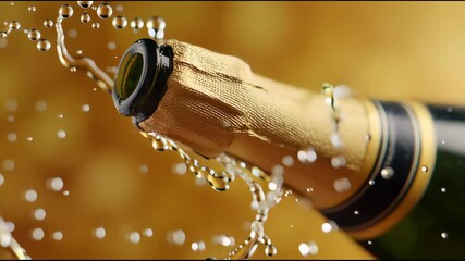 Festive Bubbles: A champagne bottle is captured mid-pour, capturing the essence of celebration. Spritzing effervescence suggests excitement and festivity.