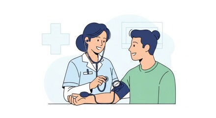 Medical Professional Nurse Measuring Blood Pressure of Patient in Clinic