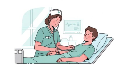 Healthcare Nurse Monitoring Patient in Hospital Room with Medical Equipment